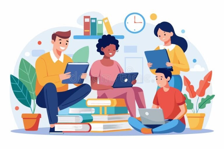 alunos estudando juntos em ambiente online