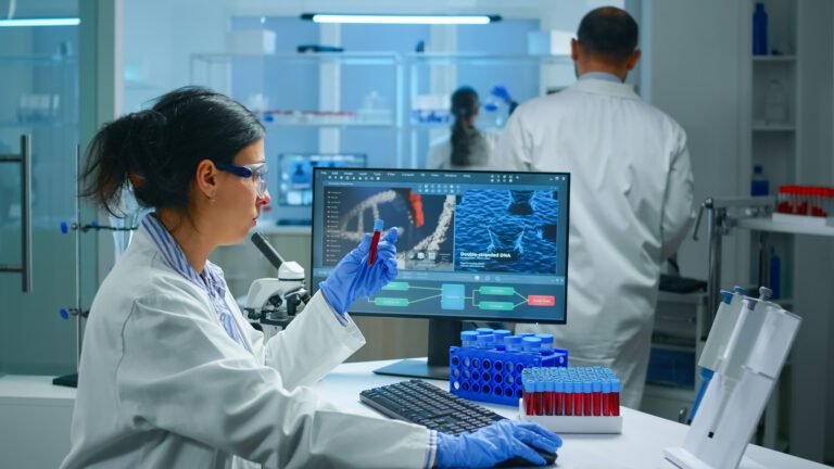 Quais áreas de atuação estão disponíveis para o biomédico no Brasil 28 biomedico em laboratorio realizando exames clinicos