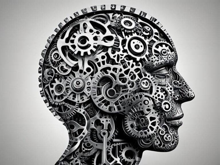 cerebro humano com engrenagens simbolizando reflexao