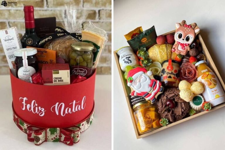 cesta de natal decorada com presentes variados