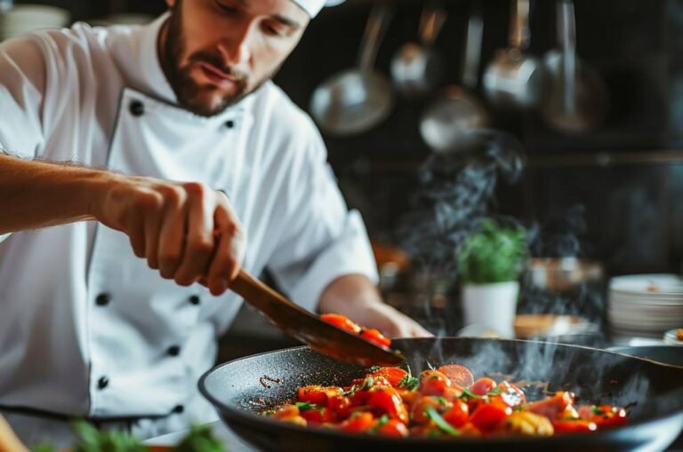 chefs preparando pratos sofisticados em culinaria