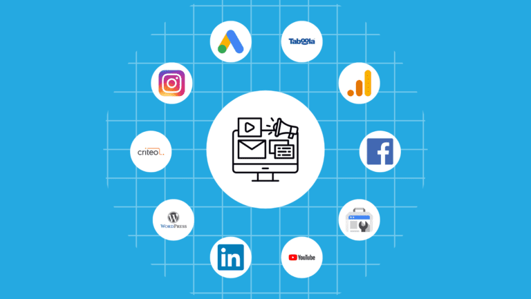 diversos icones de plataformas de anuncios digitais