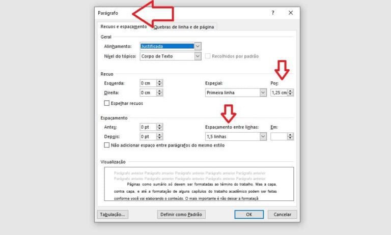 espacamento entre linhas em um documento