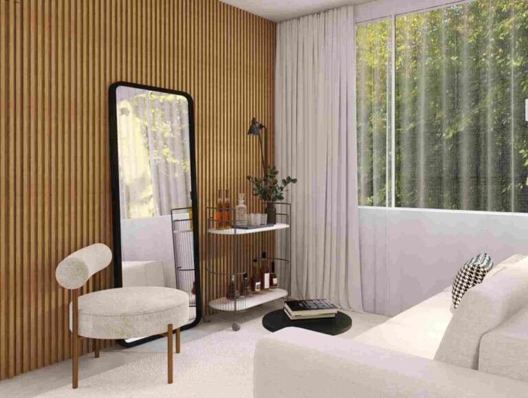 espelho refletindo um quarto acolhedor