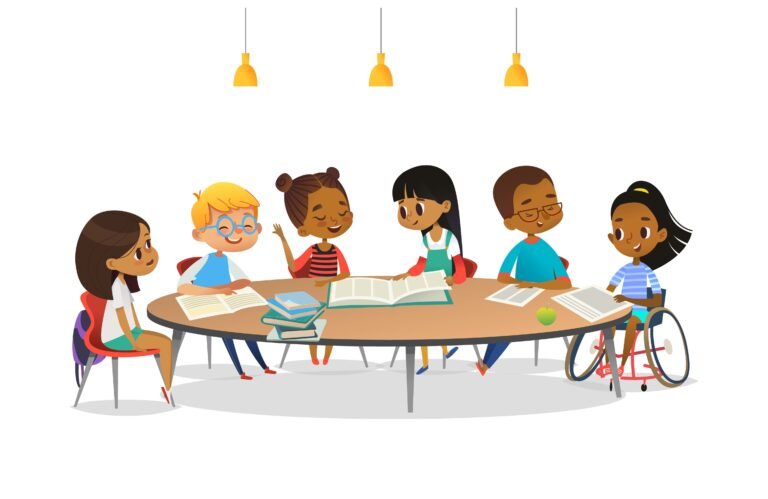 estudantes aprendendo em ambiente inclusivo