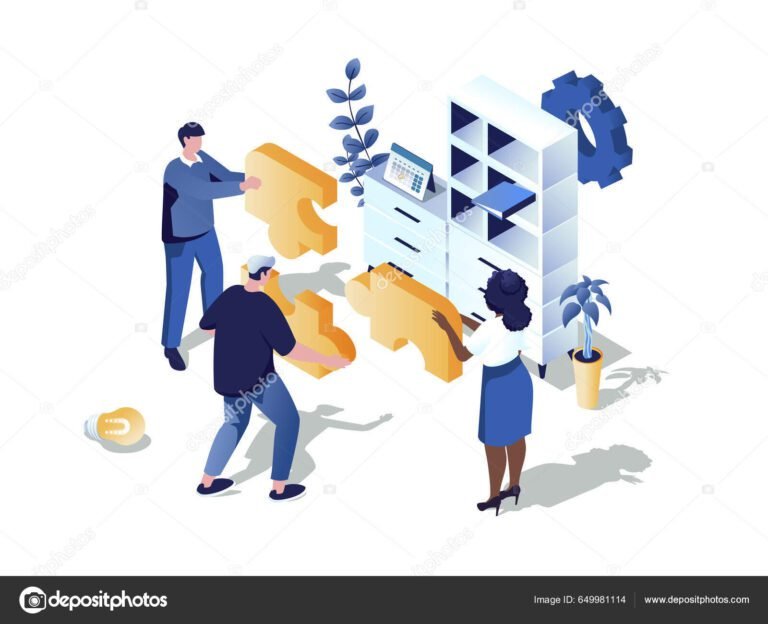 ilustracao de equipe colaborando em escritorio