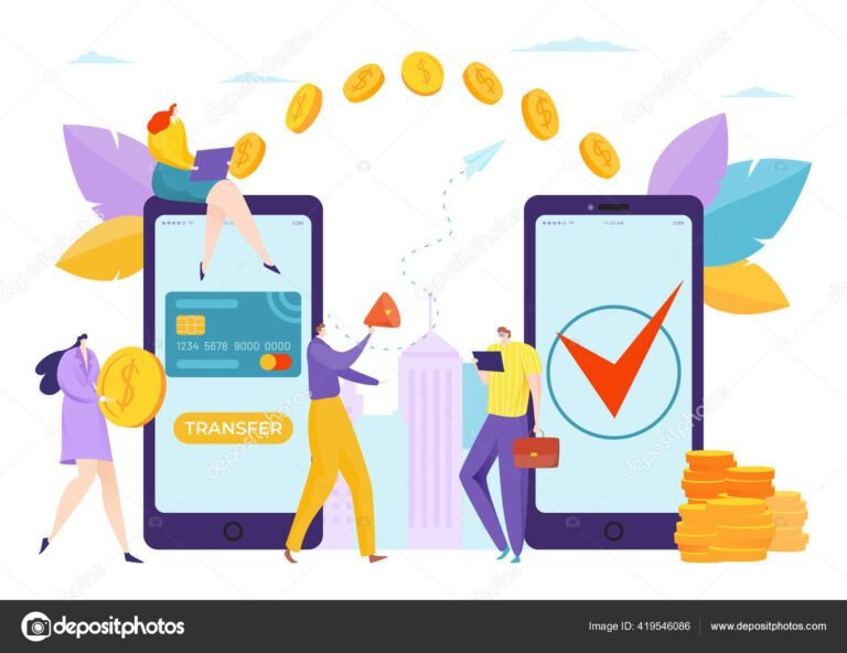 ilustracao de uma transacao bancaria digital