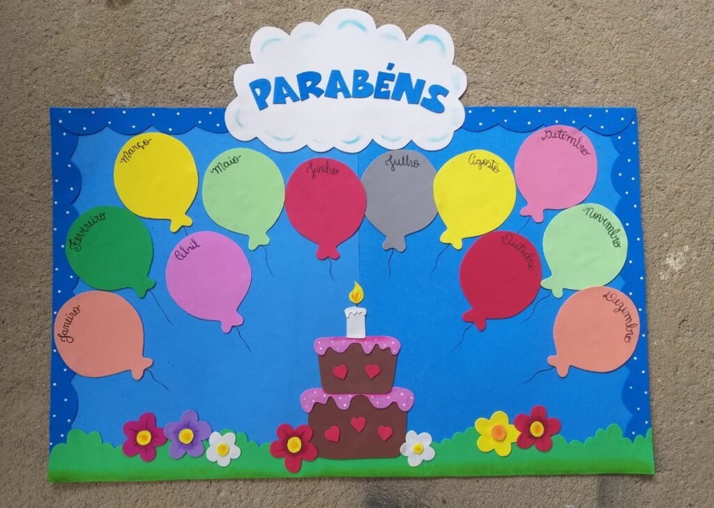 Como Fazer um Painel de Aniversário em EVA para a Escola 1 painel colorido de aniversario em eva