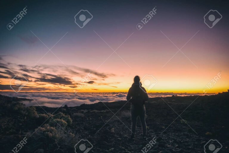 pessoa contemplando o horizonte ao amanhecer