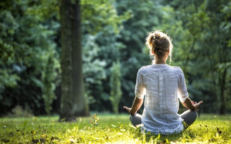 Como Qualquer Pessoa Pode Trabalhar a Mente para o Desenvolvimento Pessoal 16 pessoa meditando em um ambiente natural