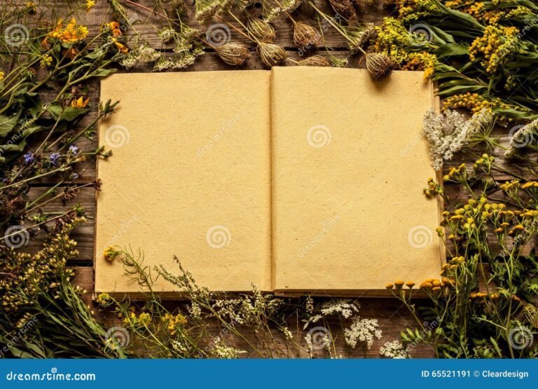 um livro aberto com flores ao redor