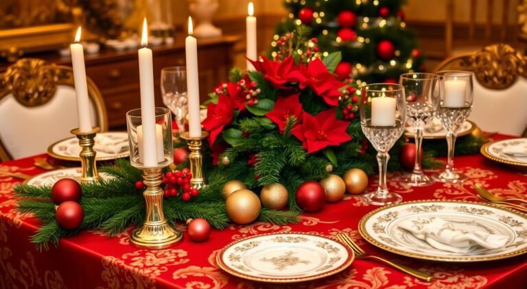 uma mesa decorada para o natal