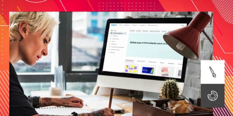 uma pessoa usando um computador com tela do canvas